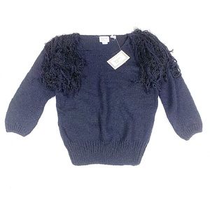 VTG NWT Bonnie and Bill Black Fringe Shoulder Silk Sweater, Large